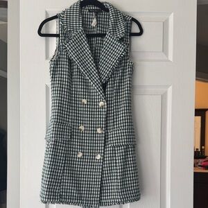 Blue Blush Green and White Checkered Mini Dress